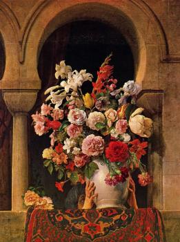 Francesco Hayez : Vase of Flowers on the Window of a Harem
